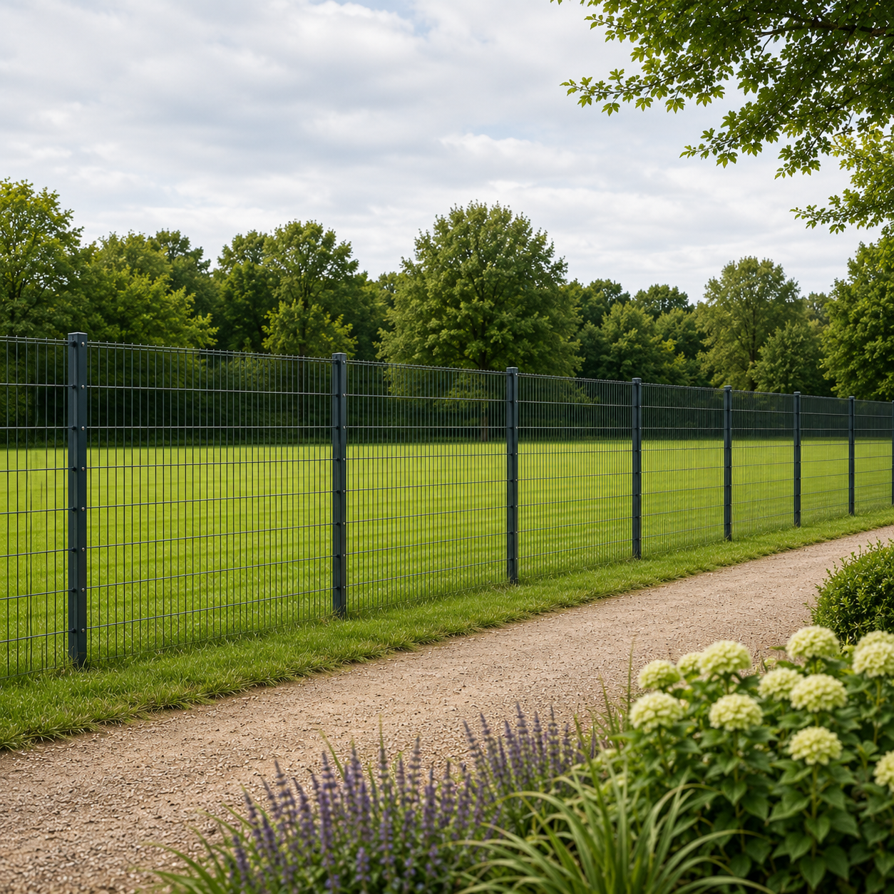 Doppelstabmattenzaun Komplett-Set 15 m (50x200 mm Maschenweite)