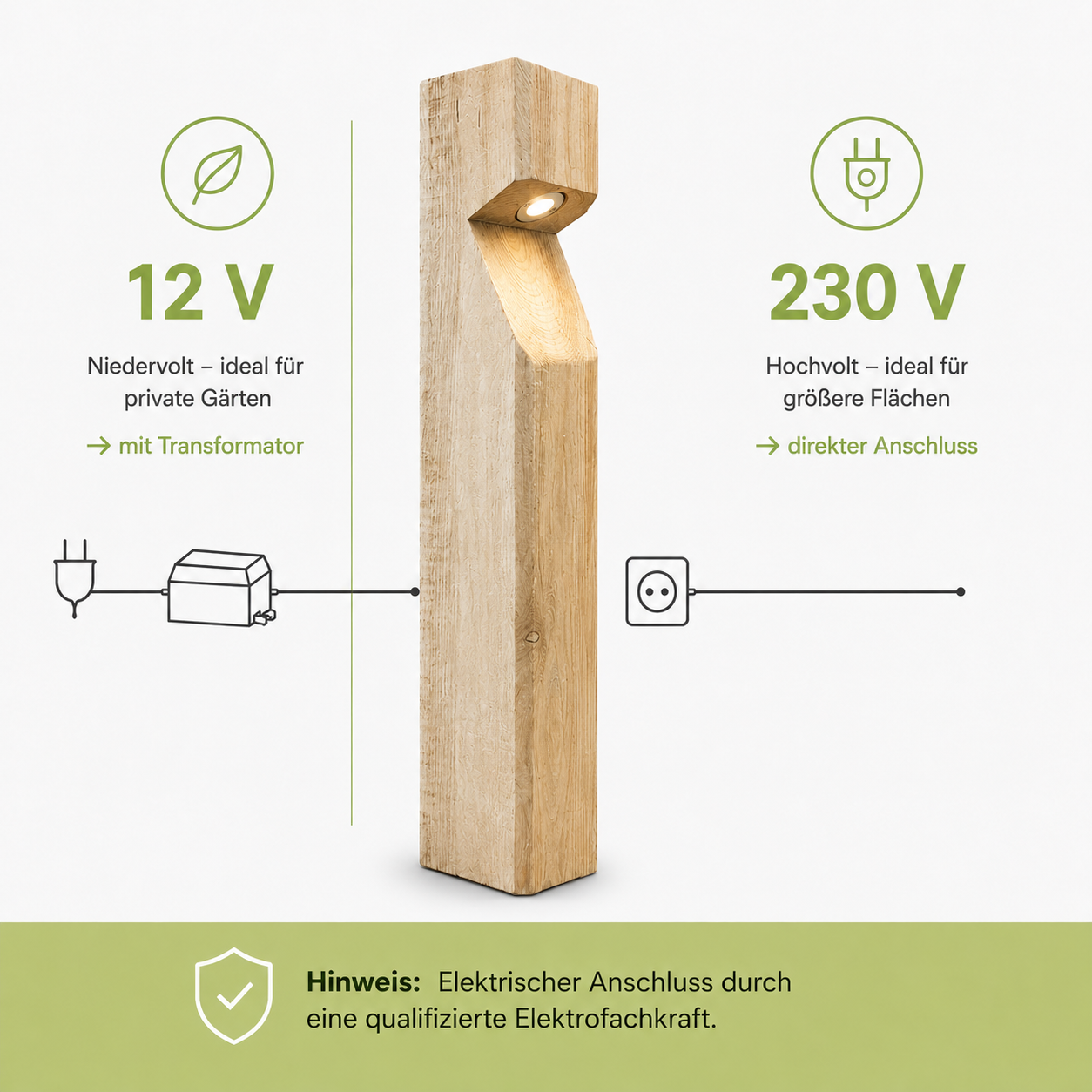 Holz-Wegeleuchte aus Edelkastanie in abgerundeter Form