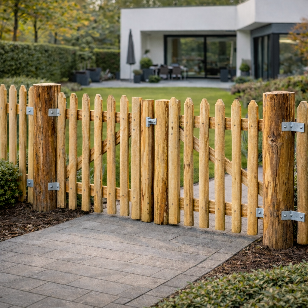 Staketenzaun Doppeltor aus Kastanienholz inkl. Pfosten und Beschläge